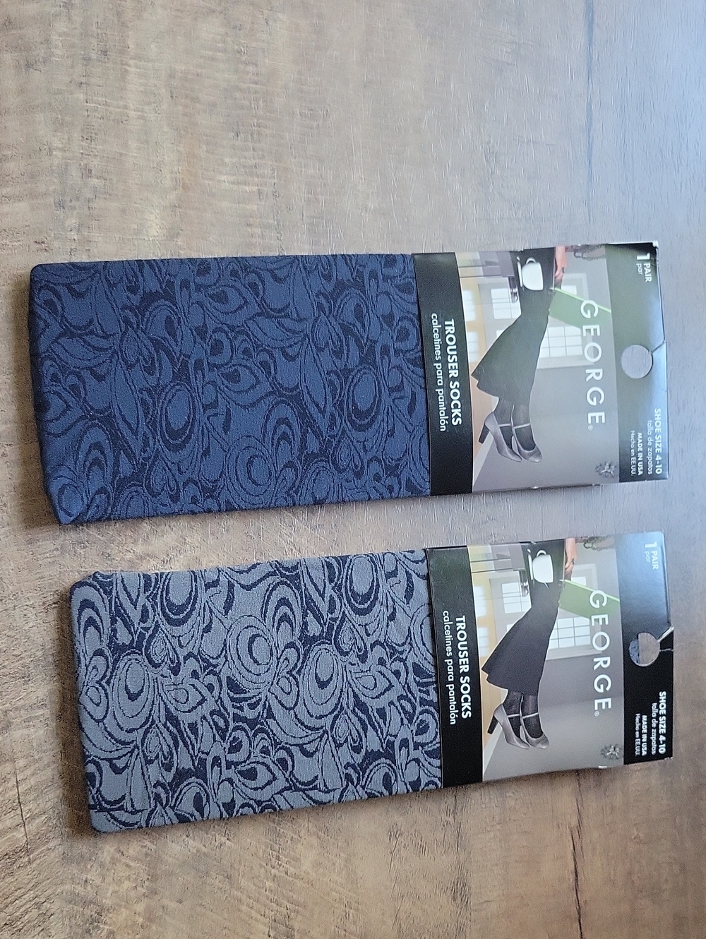 George Womenโs Dress Socks - Navy and Light Gray Jacquard